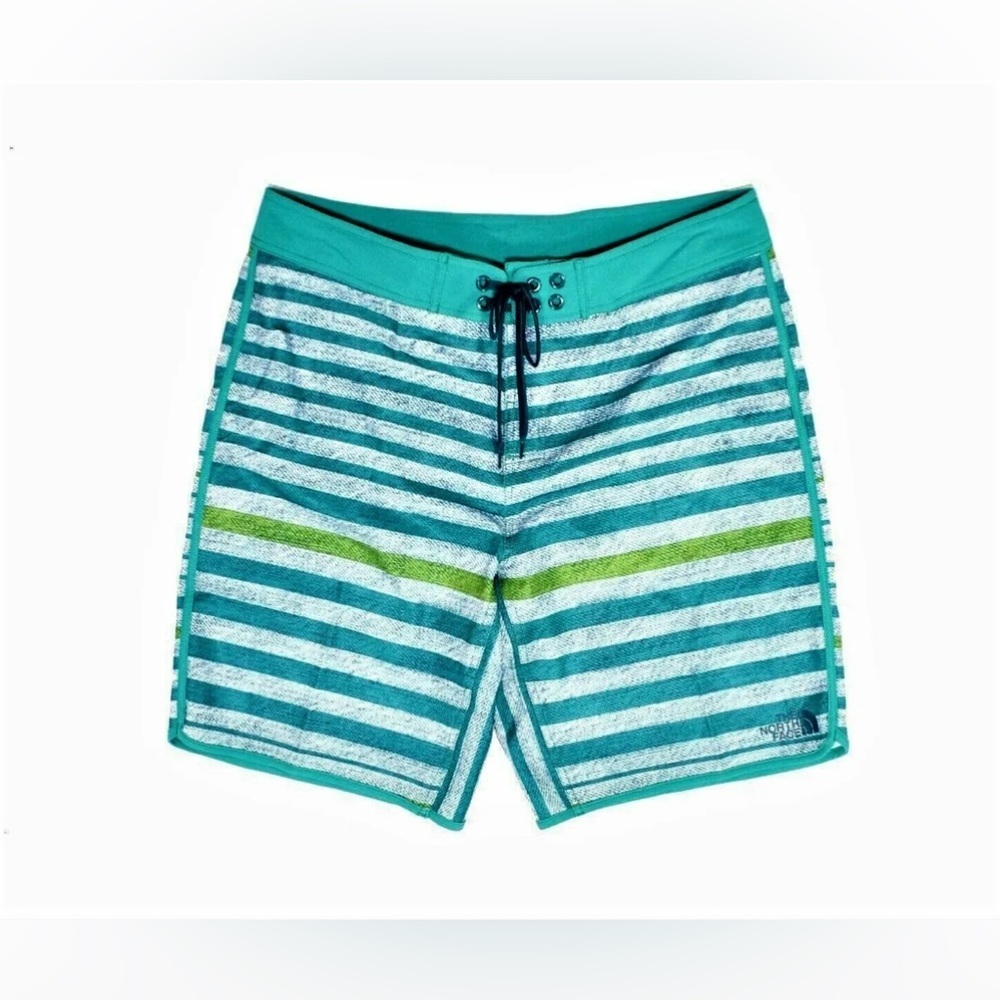 THE NORTH FACE Men's BOARDSHORTS Swimwear Green & Blue Striped Size 34